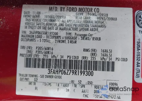 2009 Ford Fusion S z USA, uszkodzony, nr VIN 3FAHP06Z79R199300